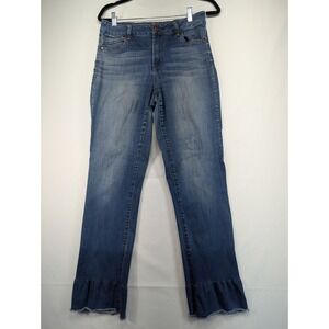 1822 Denim Womens Jeans Size 29 Blue Wash Ruffle Frayed Hem Cropped Straight Leg